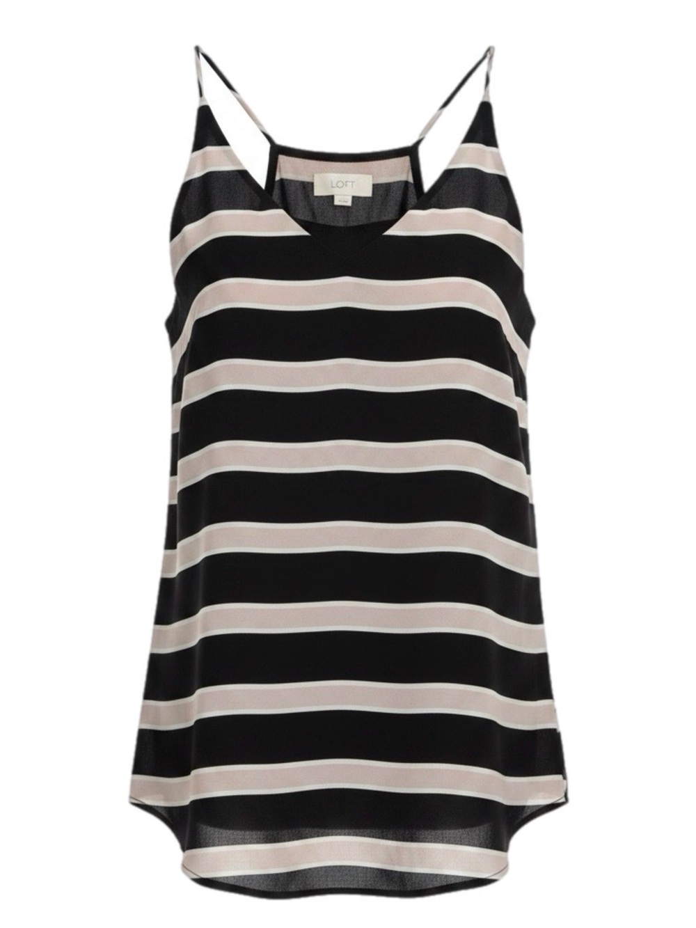 LOFT Black and Blush Cream Striped Spaghetti-Strap Camisole